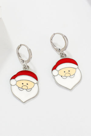 Festive Santa charm hoop earrings in alloy with red and white enamel details.