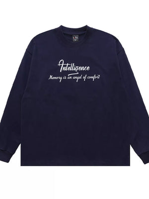 Crew-neck Graphic Long-sleeve Top in Royal Blue, side view