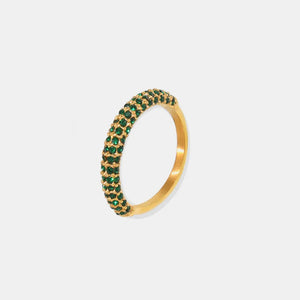 Pavé Zirconia Band Ring in dark green with gold band.