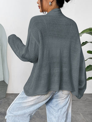 Dark Gray acrylic open-front slouchy knit cardigan with a relaxed fit and long sleeves.