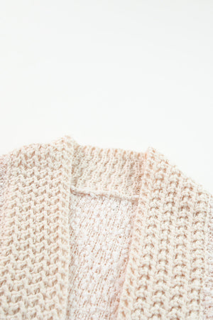 Cream bouclé knit open-front jacket with textured detail