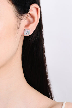 Prismatic square stud earrings with pink halo detail, 925 sterling silver.