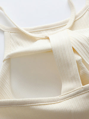 Cream ribbed racerback crop top with keyhole back detail