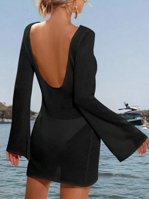 Long Sleeve Cover-up Dress in Black, alternate angle