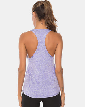 Lavender racerback performance tank top with a heathered texture.