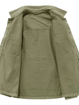 Men's Plus Size Dual Chest Pockets Shacket in Army Green, model styling view