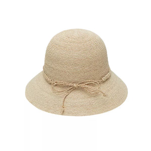 Woven straw bucket hat in natural with twisted band and bow detail