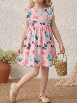 Children S Butterfly Print Ruffle Sleeve Dress, front view