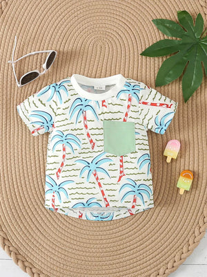 Children's Palm Tree Print T-shirt And Shorts Set in Caramel, alternate angle