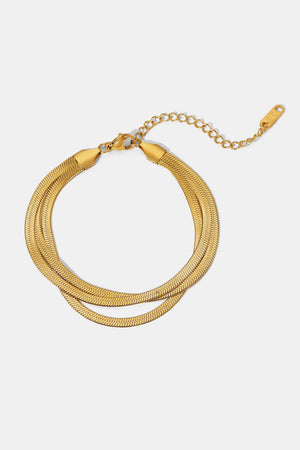 Gold triple herringbone chain bracelet with adjustable clasp