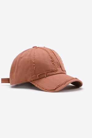Burnt Coral raw edge denim baseball cap with adjustable strap