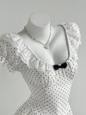 Lace Detail Polka Dot Mini Dress, side view