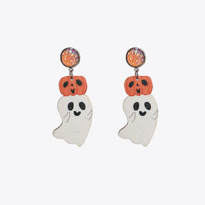 Spooky ghost and pumpkin dangle earrings with glitter studs