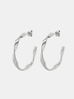 Silver twisted hoop earrings with sculpted detail