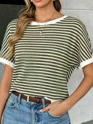 Striped Knit Relaxed Fit T-shirt in Blue, product detail