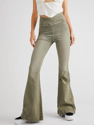 Moss flare jeans with asymmetric waist detail and frayed hem
