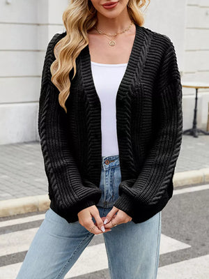 Cable Knit Button-up Cardigan in Black, product detail