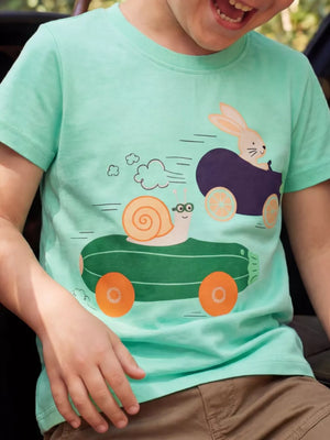 Children's Snail And Bunny Race Graphic T-shirt, front view