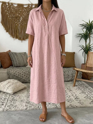 Full Size Button Detail Half Sleeve Dress Plus Size, front view