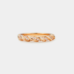 Gold twisted band ring with pave zirconia details, 925 sterling silver