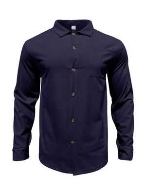 Men's Full Size Button Up Long Sleeve Shirt And Pants Set, model styling view