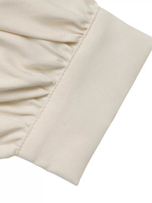 Contrast Trim Long Sleeve Shirt in Beige, editorial view