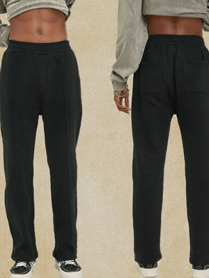Black lounge trousers with seam detail and back pockets