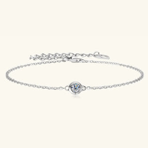 Silver moissanite solitaire chain bracelet with adjustable clasp and extender.