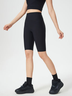 Black ribbed contour cycling shorts with a high waist