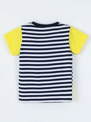 Children's Giraffe Embroidered Striped T-shirt, back view