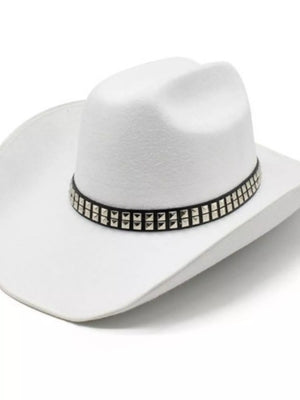 White cotton cowboy hat with studded band detail