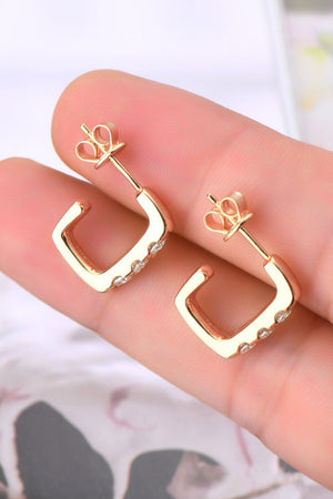 Gold square pavé moissanite hoop earrings with stud backs