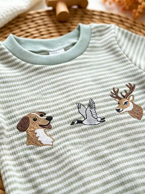 Children's Animal Striped Long Sleeve Jumpsuit in Light Green, side view