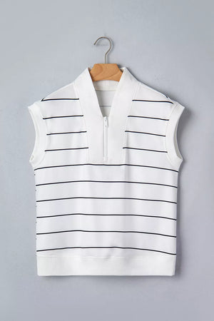 Stripe Color Block Zip V Neck Sleeveless Top, fit detail