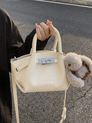Top Handle Leather Crossbody Bag in Black, close-up detail