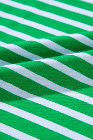 Green and white striped cotton loungewear fabric detail