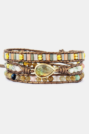 Bohemian wrap bracelet in mocha with gemstone focal and mixed beads