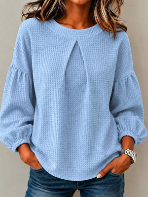Waffle Knit Round Neck Top in Burgundy, product detail