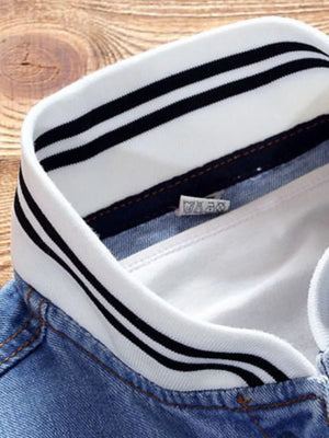 Men's Slim Fit Button-up Denim Jacket Plus Size in Blue, back view