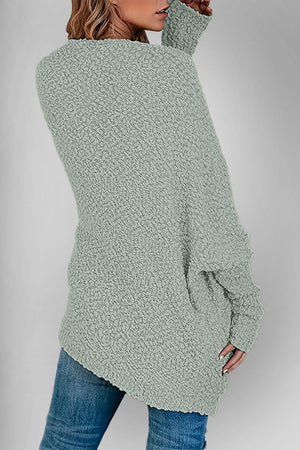 Textured popcorn knit open cardigan in Gum Leaf green with long sleeves and a relaxed fit.