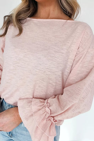 Long Sleeve Ruffle Cuff Casual Elegant Top, fabric detail