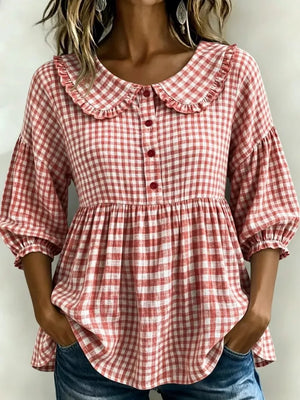 Full Size Gingham Peter Pan Collar Blouse Plus Size, product detail
