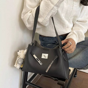 Lock Detail Crossbody Bag in Black, back view