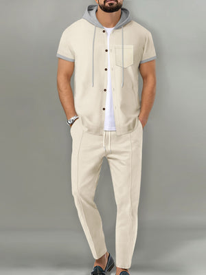 Men's Short-sleeve Hooded Top And Shorts Set, model styling view