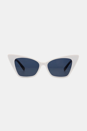 White acetate cat-eye sunglasses with dark lenses