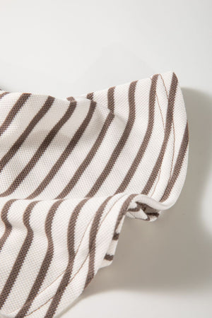 Brown striped tee with flounce sleeve detail