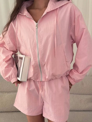 Lightweight Hooded Jacket And Shorts Set, fit detail