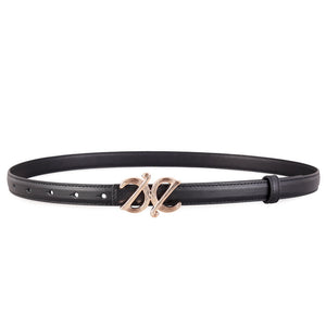 Black cowhide leather belt with gold double D logo buckle
