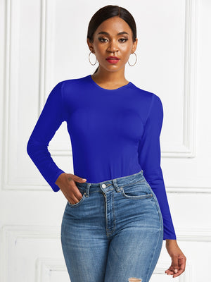 Royal blue ribbed long sleeve bodysuit with crew neck