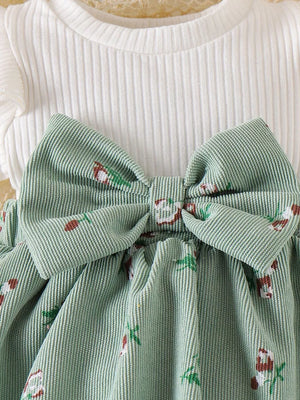 Children's Ribbed Knit Dress Set in Blue, close-up detail